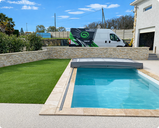 pose de pierre de parement pour entourage de piscine à Estancarbon près de Saint-Gaudens en Haute-Garonne 31